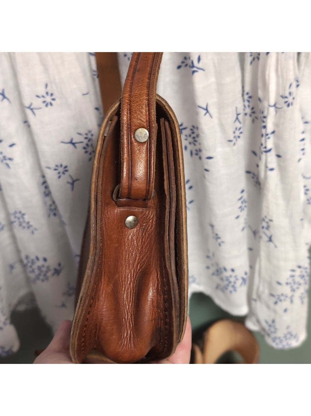 Tooled Mini Leather Vintage Buckled Saddle Bag - Picture 9 of 15